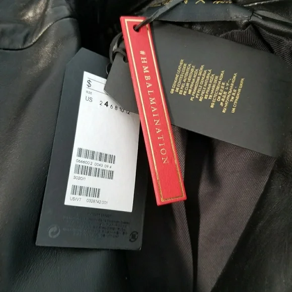 NWT Balmain H&M Leather Biker Moto Jacket 4 US